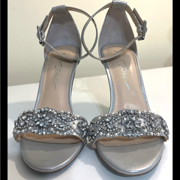 Betsey Johnson Shoes - BETSEY JOHNSON Gina Shoe Stilettos Rhinestone Pearl Sandal Silver Wedding 7